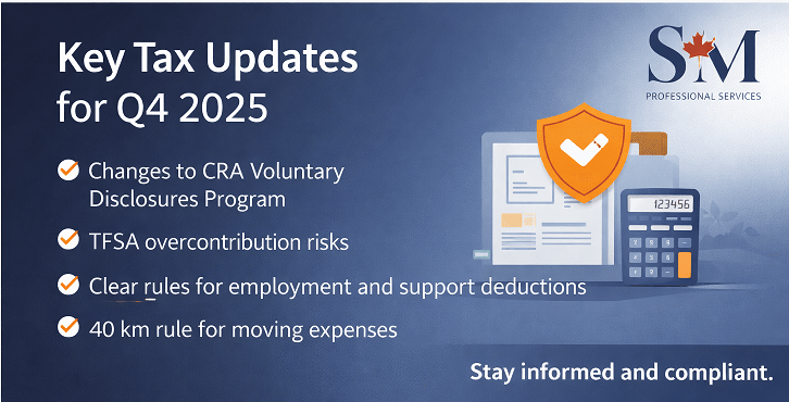 Q4 2025 tax updates Canada including CRA changes TFSA rules and moving expense guidelines by SM Professional Services